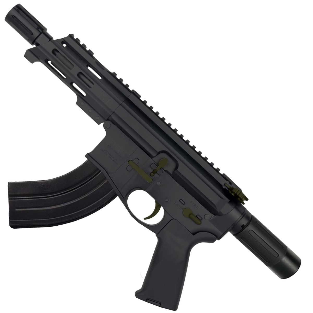 AR15 Two-Tone Micro 7.62x39 Pistol Billet Upper/ Lower 5" Barrel Custom M-Lok Handguard with Micro Buffer Tube - Black and Magpul ODG