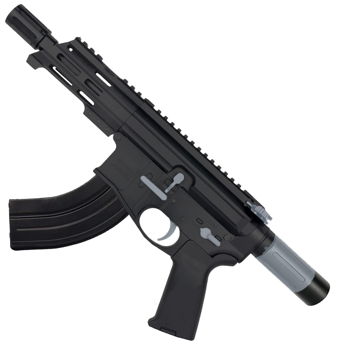 AR15 Two-Tone Micro 7.62x39 Pistol Billet Upper/ Lower 5" Barrel Custom M-Lok Handguard with Micro Buffer Tube - Black and Sniper Gray