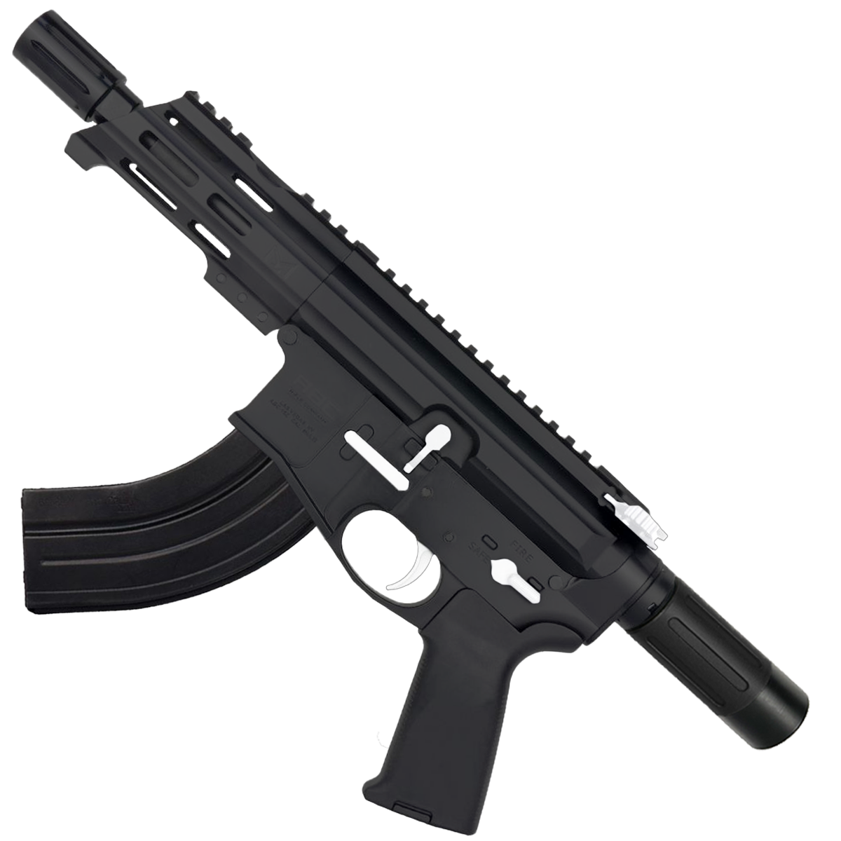 AR15 Two-Tone Micro 7.62x39 Pistol Billet Upper/ Lower 5" Barrel Custom M-Lok Handguard with Micro Buffer Tube - Black and White
