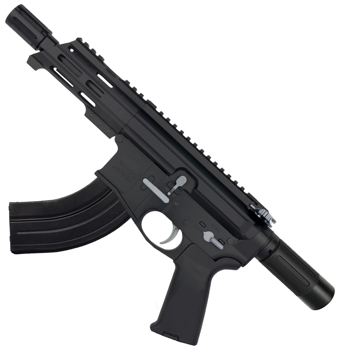 AR15 Two-Tone Micro 7.62x39 Pistol Billet Upper/ Lower 5" Barrel Custom M-Lok Handguard with Micro Buffer Tube - Black and Tungsten Gray