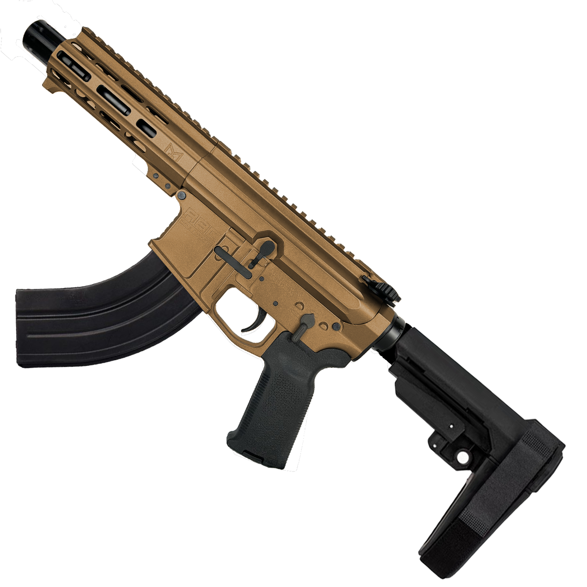 AR47 7.62x39mm Custom SBA3 Braced Billet Pistol 5" Barrel - Burnt Bronze