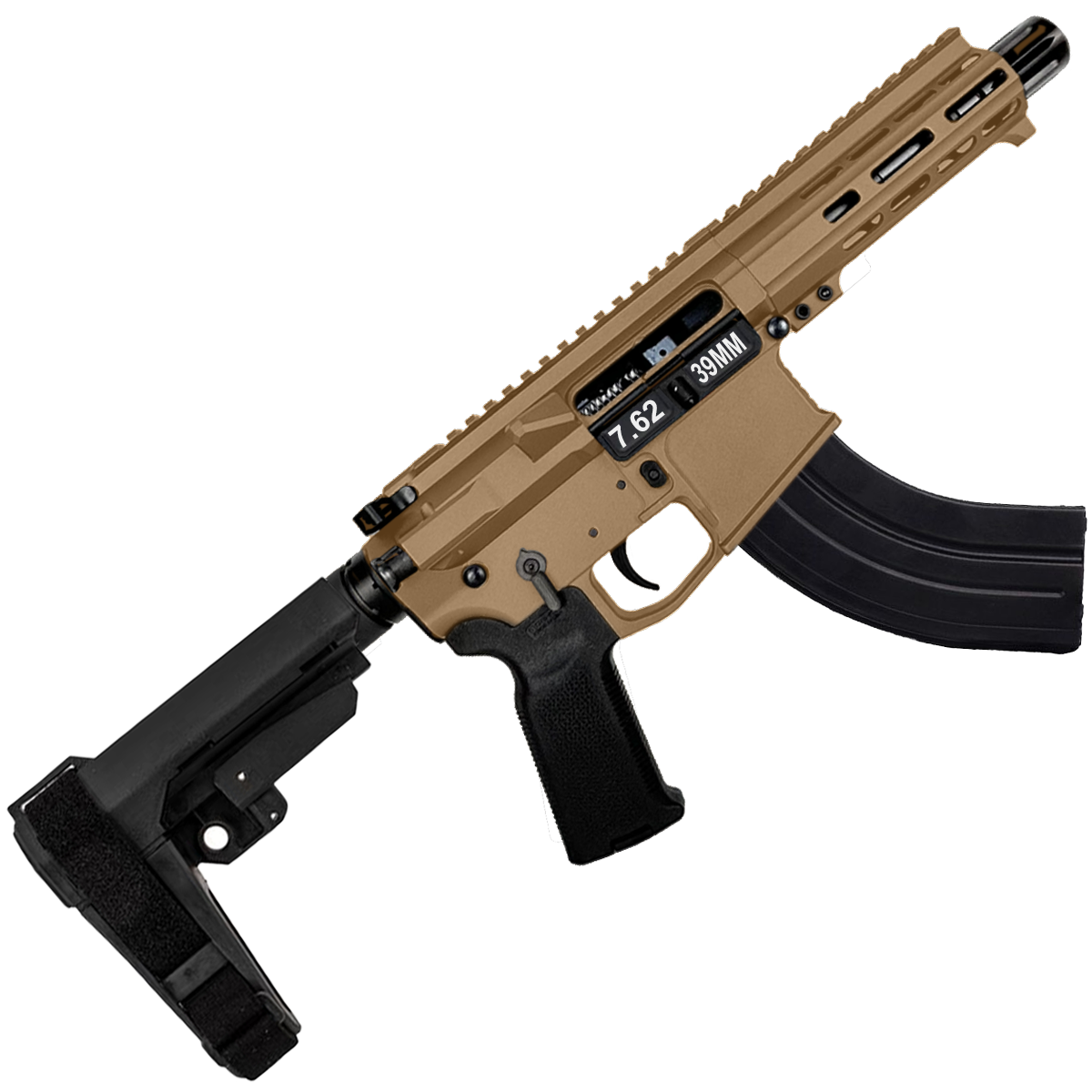 AR47 7.62x39mm Custom SBA3 Braced Billet Pistol 5" Barrel - Burnt Bronze