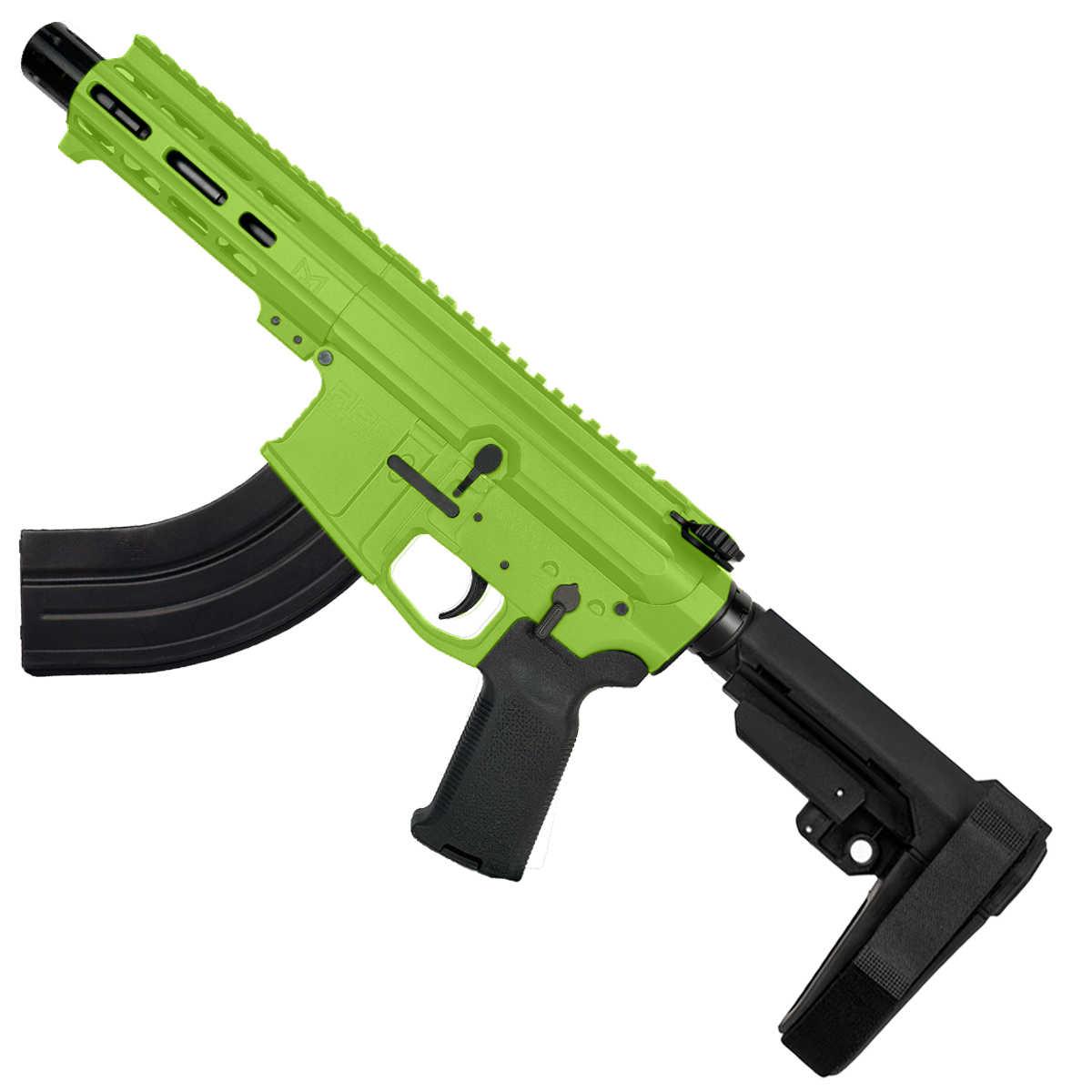 AR47 7.62x39mm Custom SBA3 Braced Billet Pistol 5" Barrel - Zombie Green