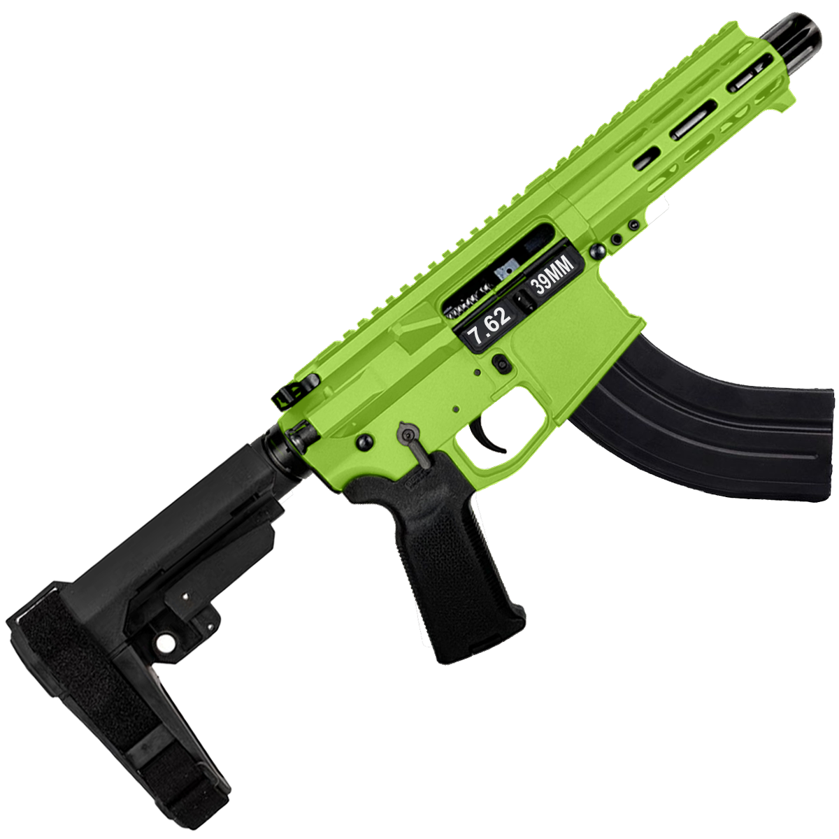 AR47 7.62x39mm Custom SBA3 Braced Billet Pistol 5" Barrel - Zombie Green