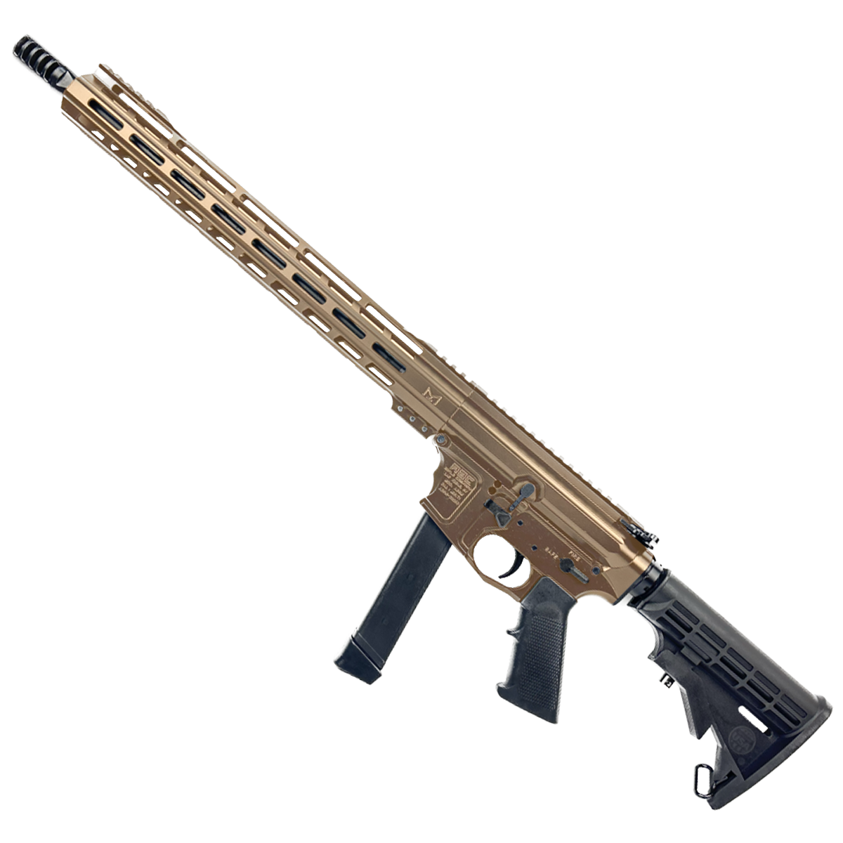 AR 9mm Billet Style Custom Rifle 16" Barrel Billet Upper / Lower 15" M-LOK Handguard - Cerakote Burnt Bronze
