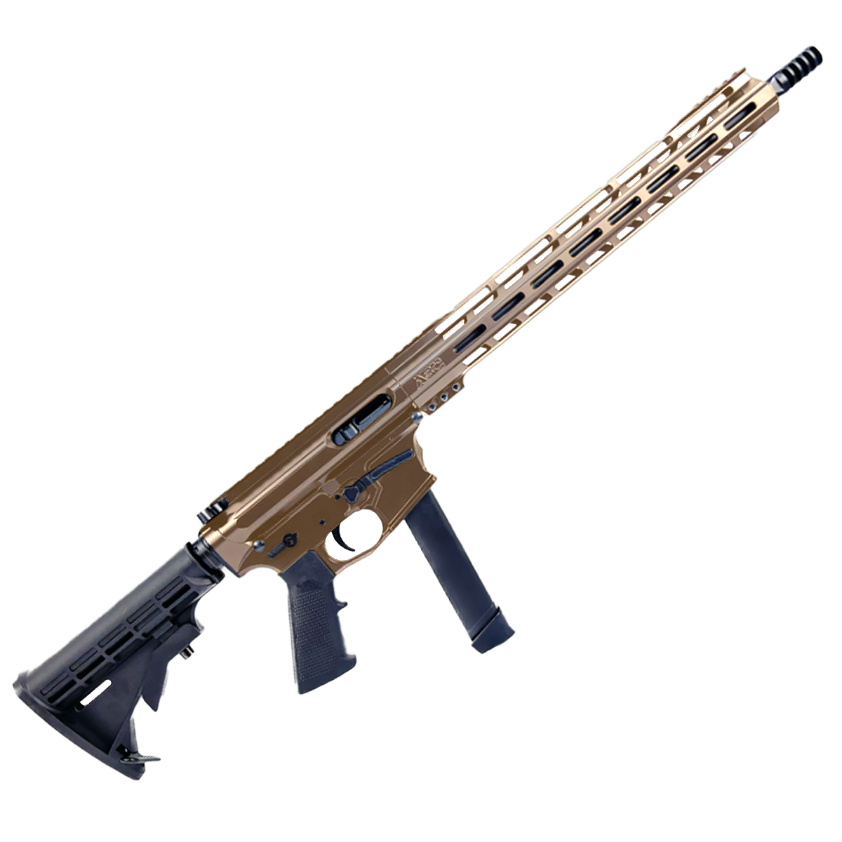 AR 9mm Billet Style Custom Rifle 16" Barrel Billet Upper / Lower 15" M-LOK Handguard - Cerakote Burnt Bronze