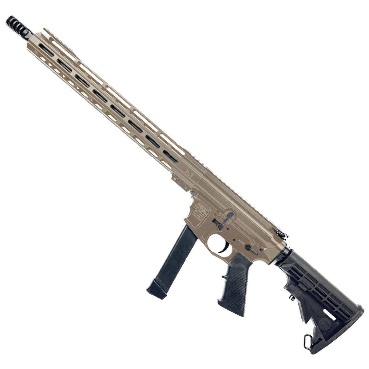 AR 9mm Billet Style Custom Rifle 16" Barrel Billet Upper / Lower 15" M-LOK Handguard - Cerakote Flat Dark Earth