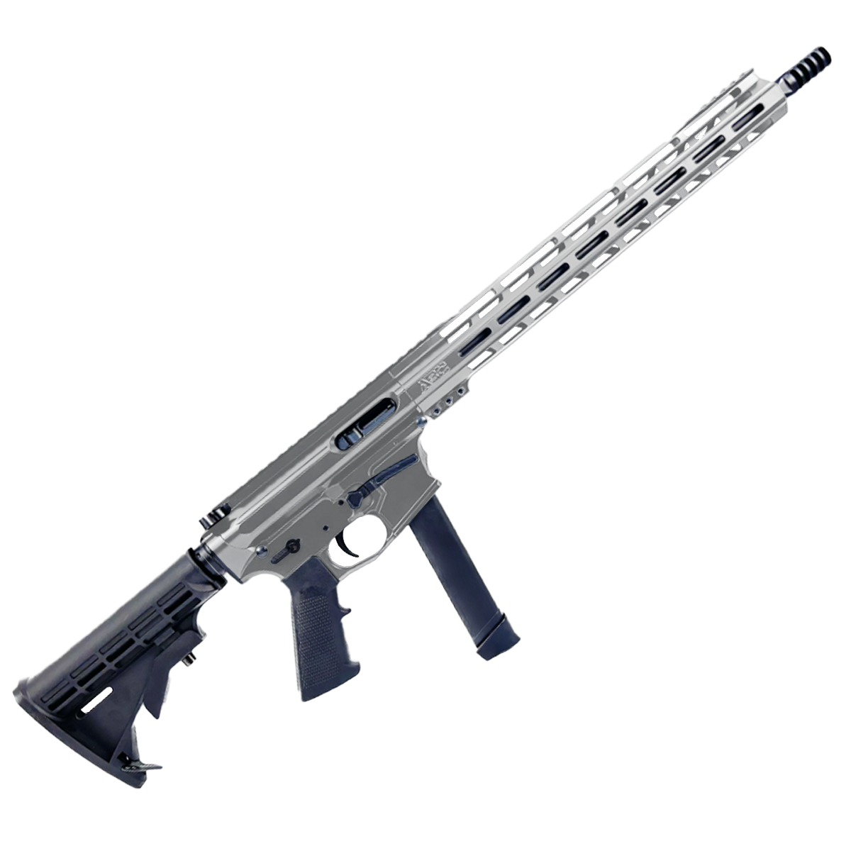 AR 9mm Billet Style Custom Rifle 16" Barrel Billet Upper / Lower 15" M-LOK Handguard - Cerakote Tungsten Gray