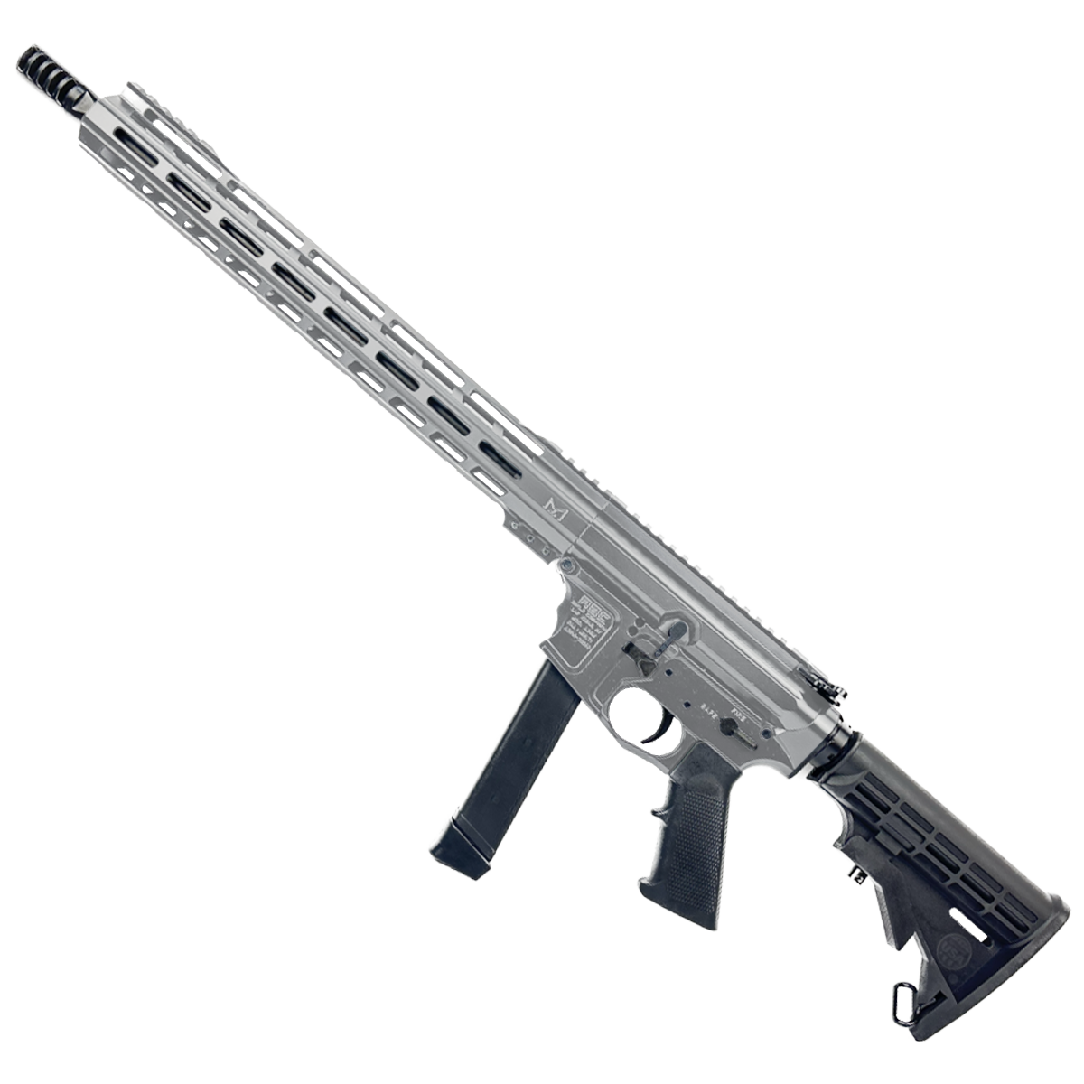 AR 9mm Billet Style Custom Rifle 16" Barrel Billet Upper / Lower 15" M-LOK Handguard - Cerakote Tungsten Gray