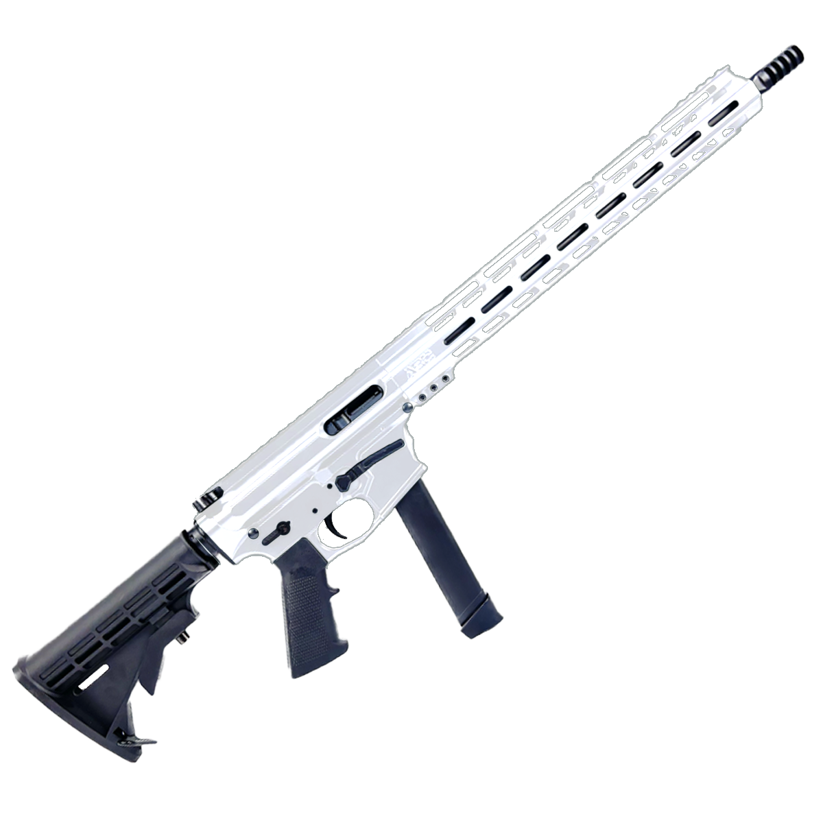 AR 9mm Billet Style Custom Rifle 16" Barrel Billet Upper / Lower 15" M-LOK Handguard - Cerakote White