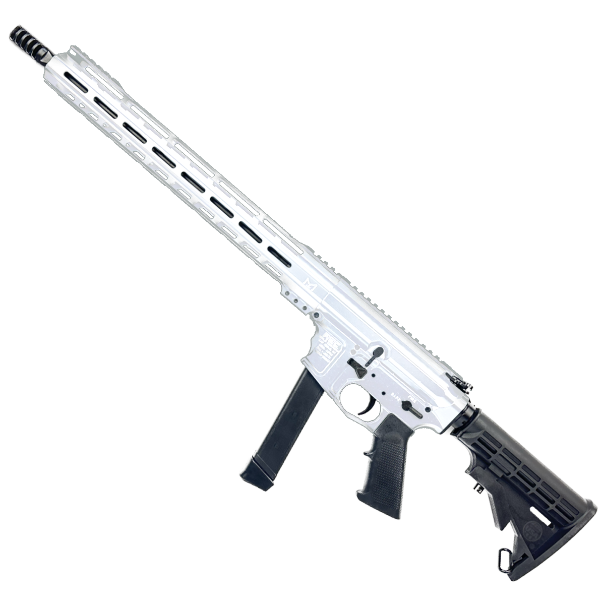 AR 9mm Billet Style Custom Rifle 16" Barrel Billet Upper / Lower 15" M-LOK Handguard - Cerakote White