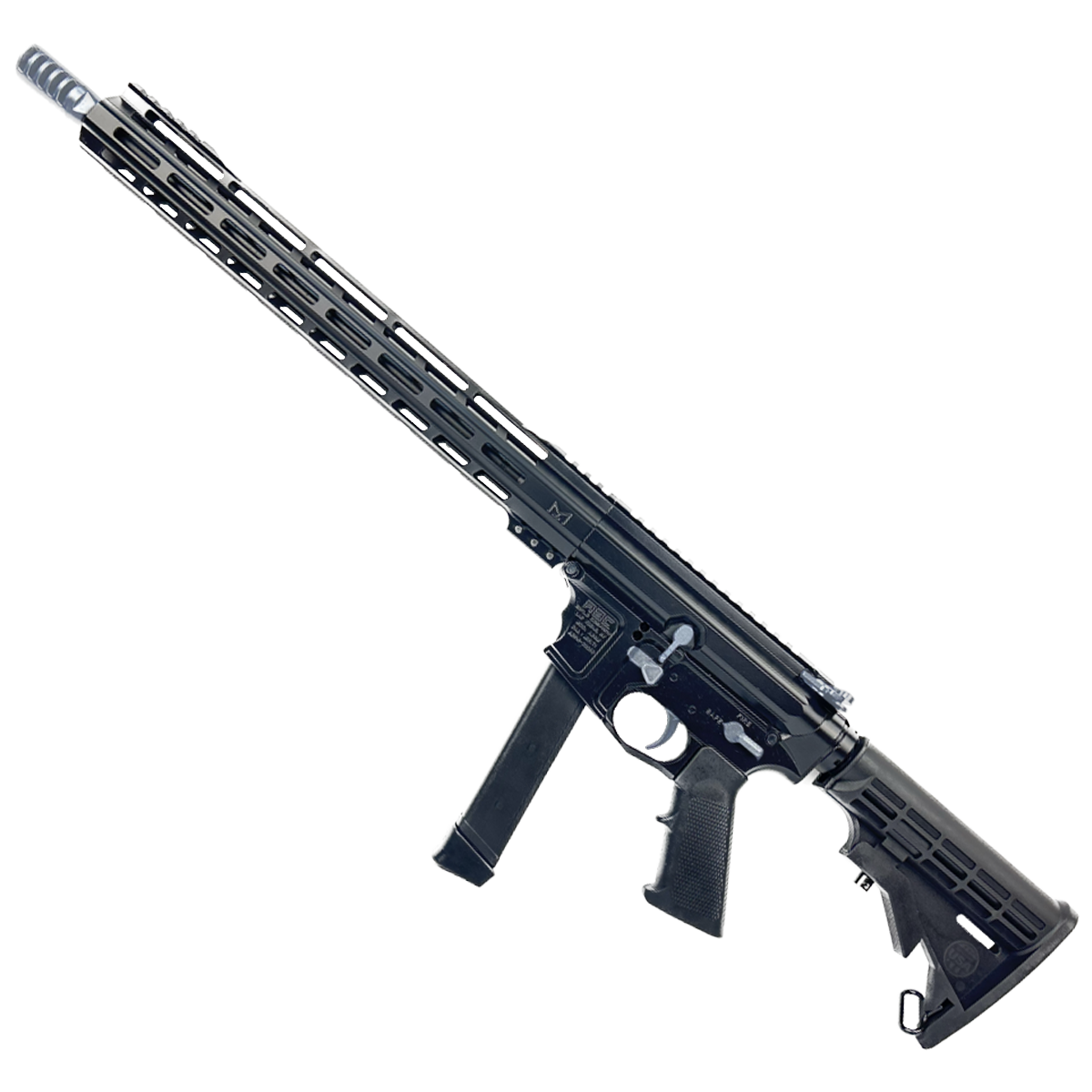 AR 9mm Two-Tone Billet Style Custom Rifle 16" Barrel Billet Upper / Lower 15" M-LOK Handguard - Cerakote Black and Sniper Gray