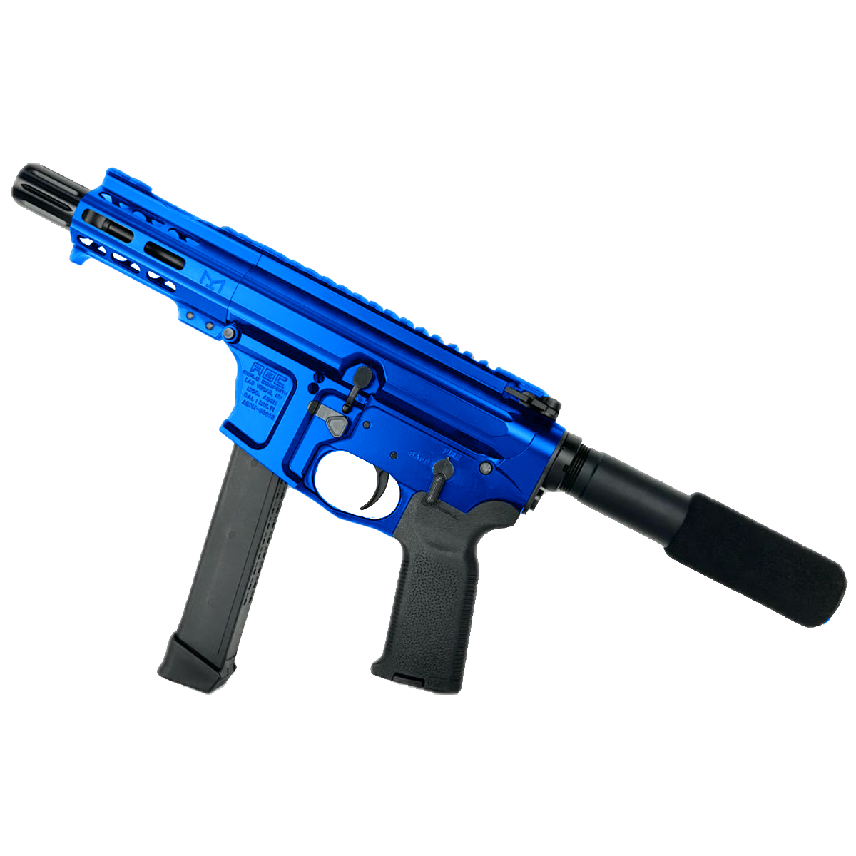 American Built Custom Slick Side AR-9 Pistol 4" Barrel MLOK Handguard- Blue