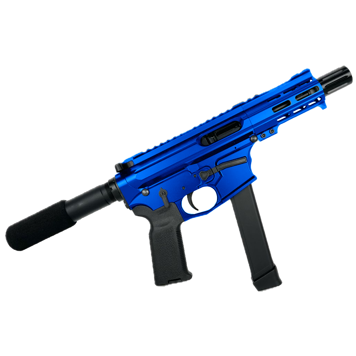 American Built Custom Slick Side AR-9 Pistol 4" Barrel MLOK Handguard- Blue