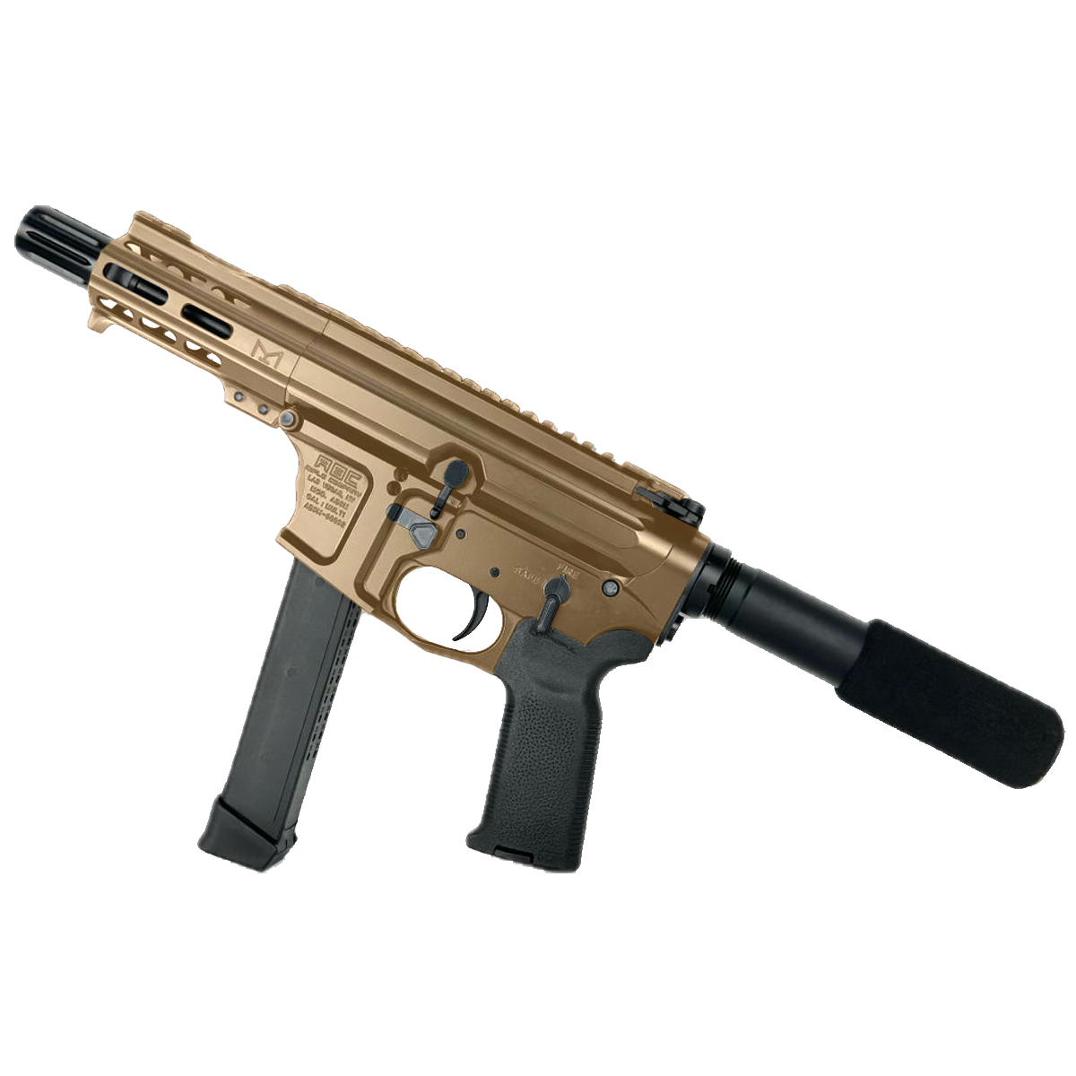 American Built Custom Slick Side AR-9 Pistol 4" Barrel MLOK Handguard-Bronze
