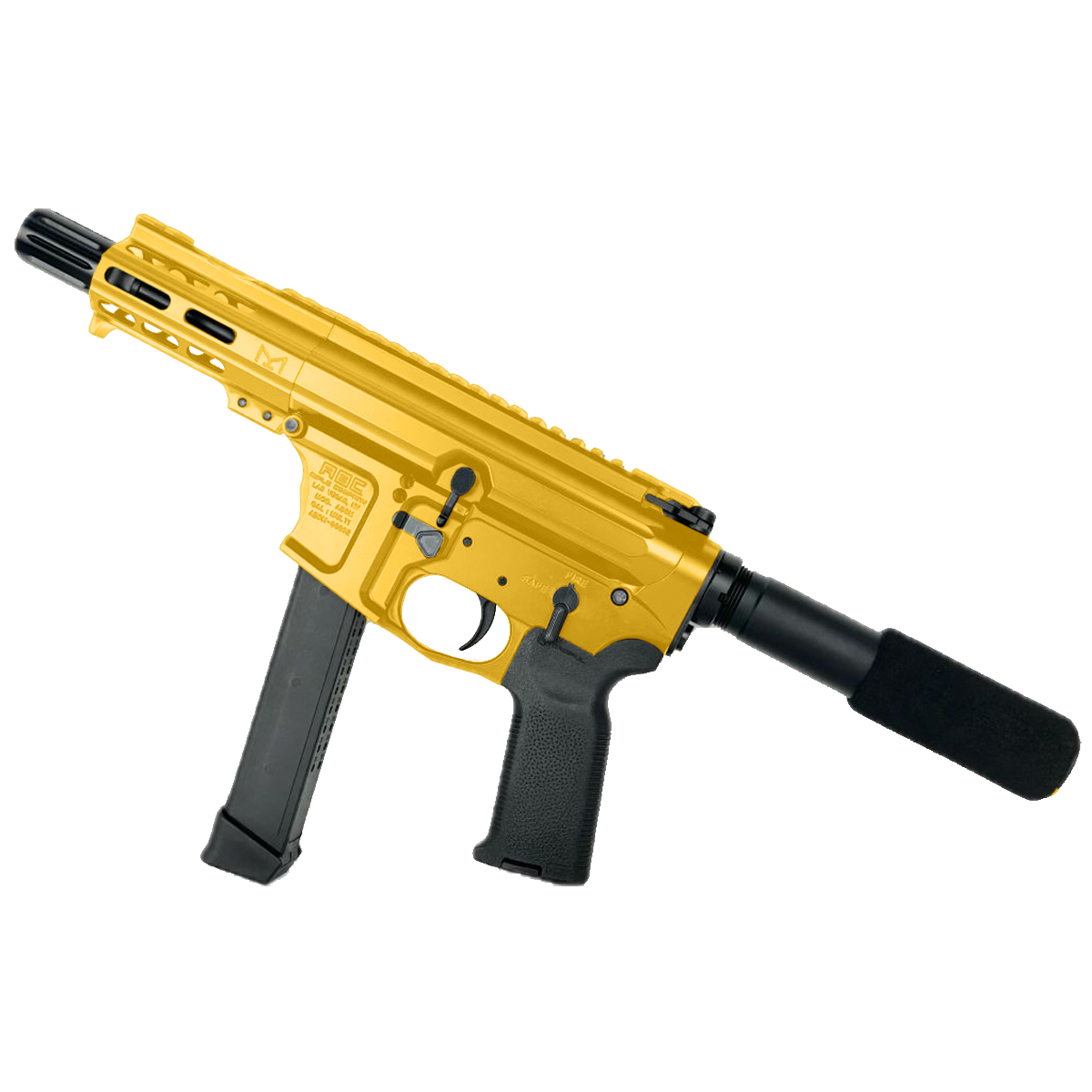 American Built Custom Slick Side AR-9 Pistol 4" Barrel MLOK Handguard-Gold