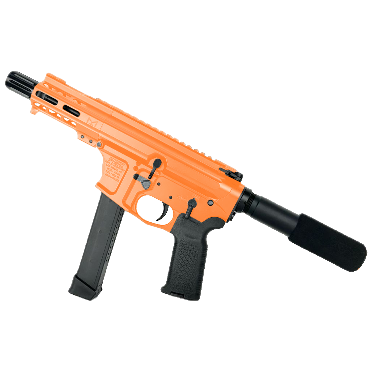 American Built Custom Slick Side AR-9 Pistol 4" Barrel MLOK Handguard-Tequila Sunrise Orange