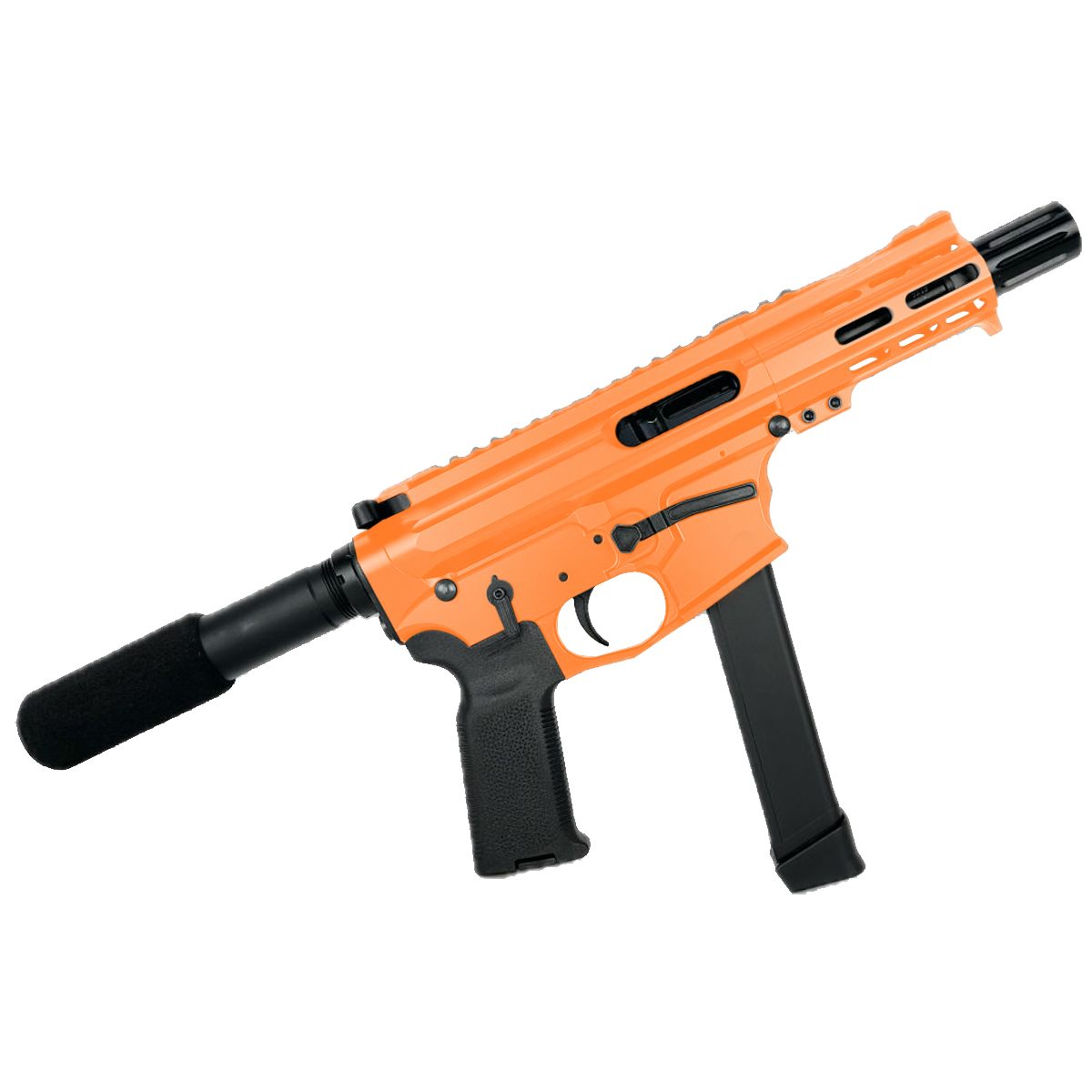 American Built Custom Slick Side AR-9 Pistol 4" Barrel MLOK Handguard-Tequila Sunrise Orange