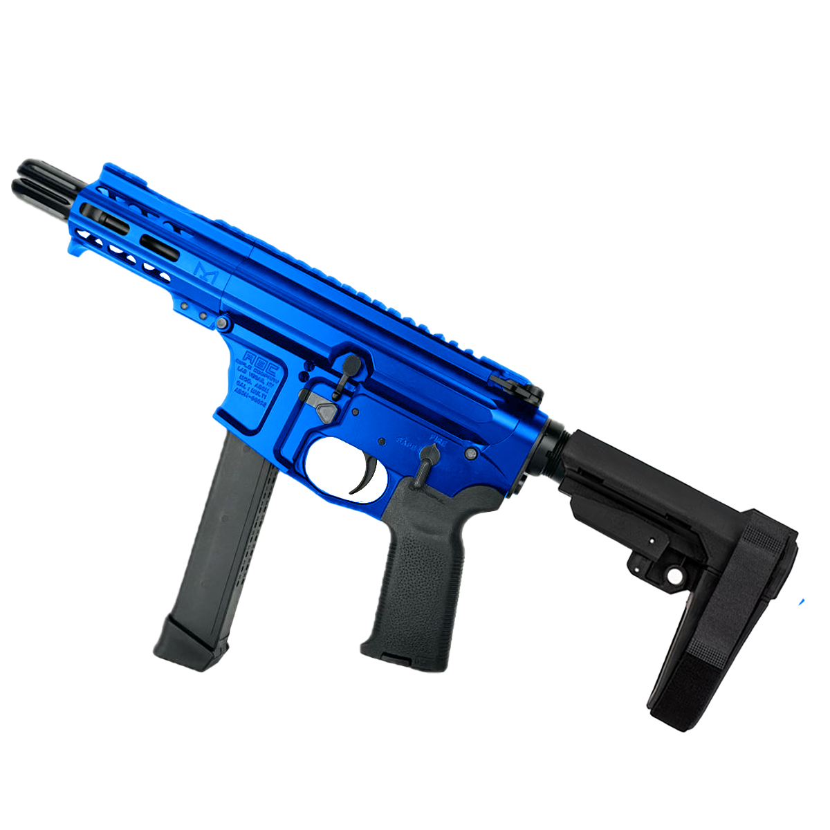 American Built Custom Slick Side AR-9 Pistol 4" Barrel MLOK Handguard- Blue