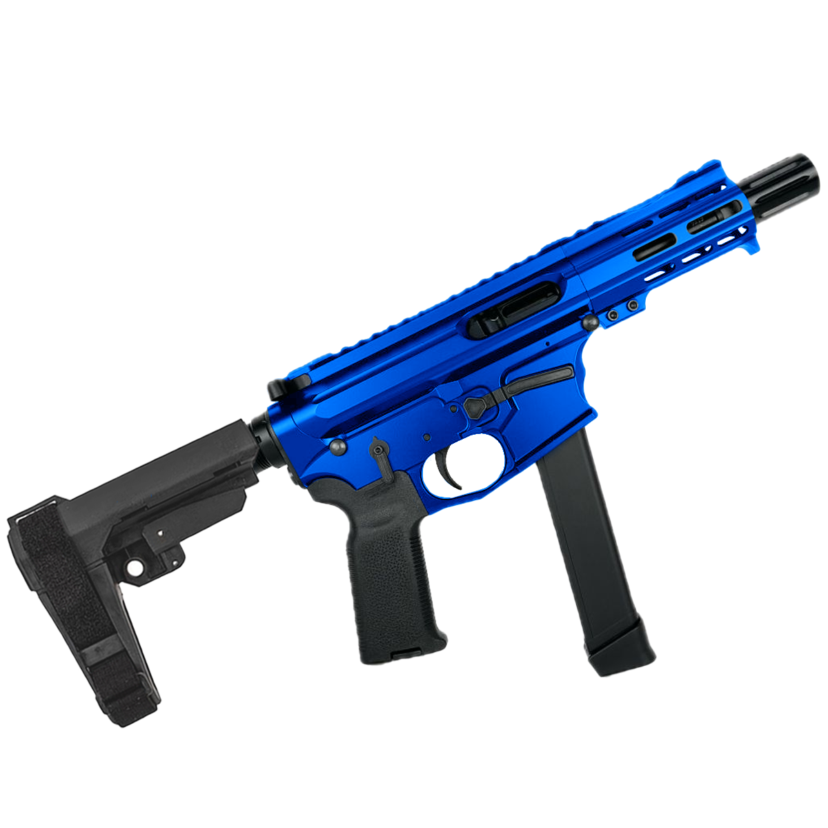 American Built Custom Slick Side AR-9 Pistol 4" Barrel MLOK Handguard- Blue