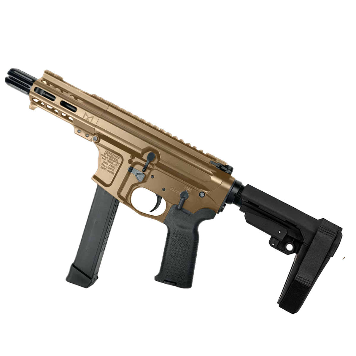American Built Custom Slick Side AR-9 Pistol 4" Barrel MLOK Handguard-Bronze