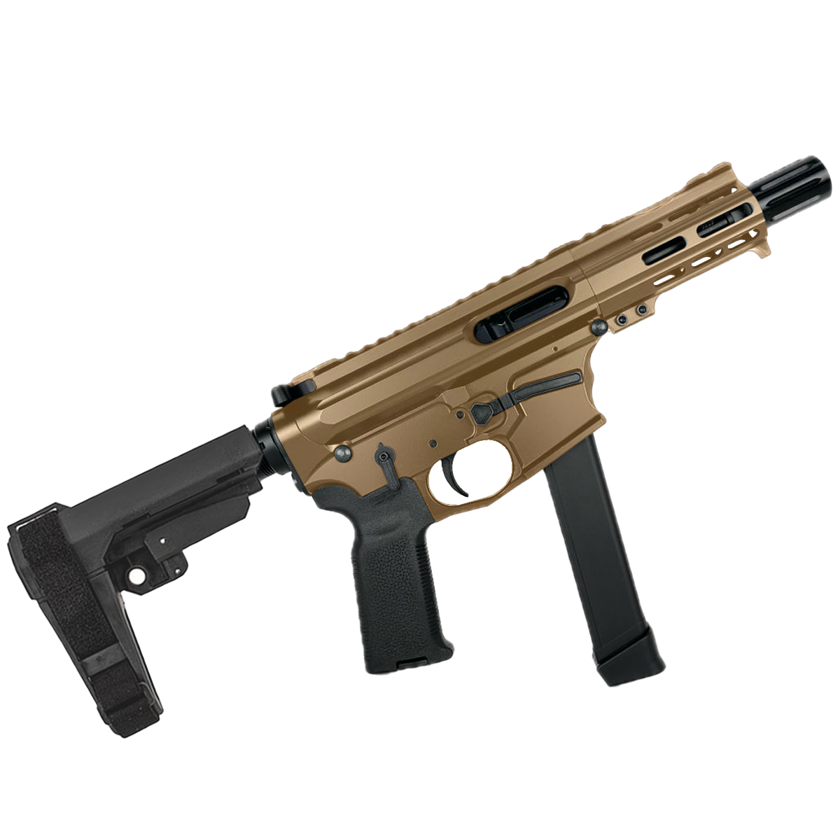 American Built Custom Slick Side AR-9 Pistol 4" Barrel MLOK Handguard-Bronze
