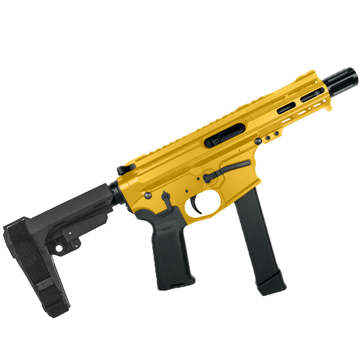 American Built Custom Slick Side AR-9 Pistol 4" Barrel MLOK Handguard-Gold
