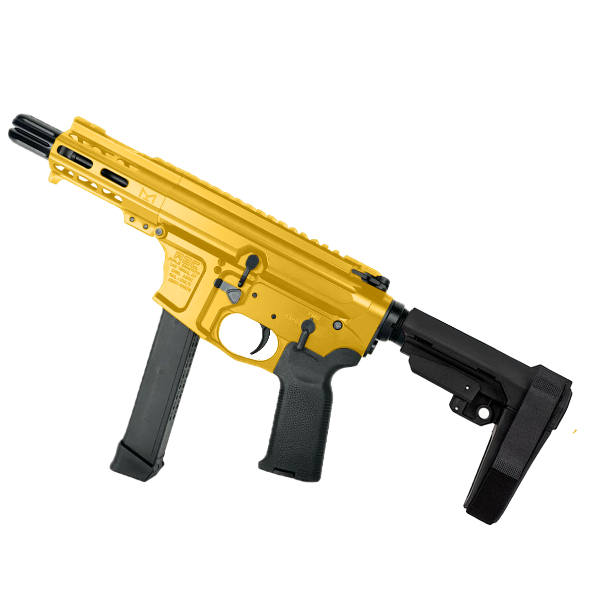American Built Custom Slick Side AR-9 Pistol 4" Barrel MLOK Handguard-Gold