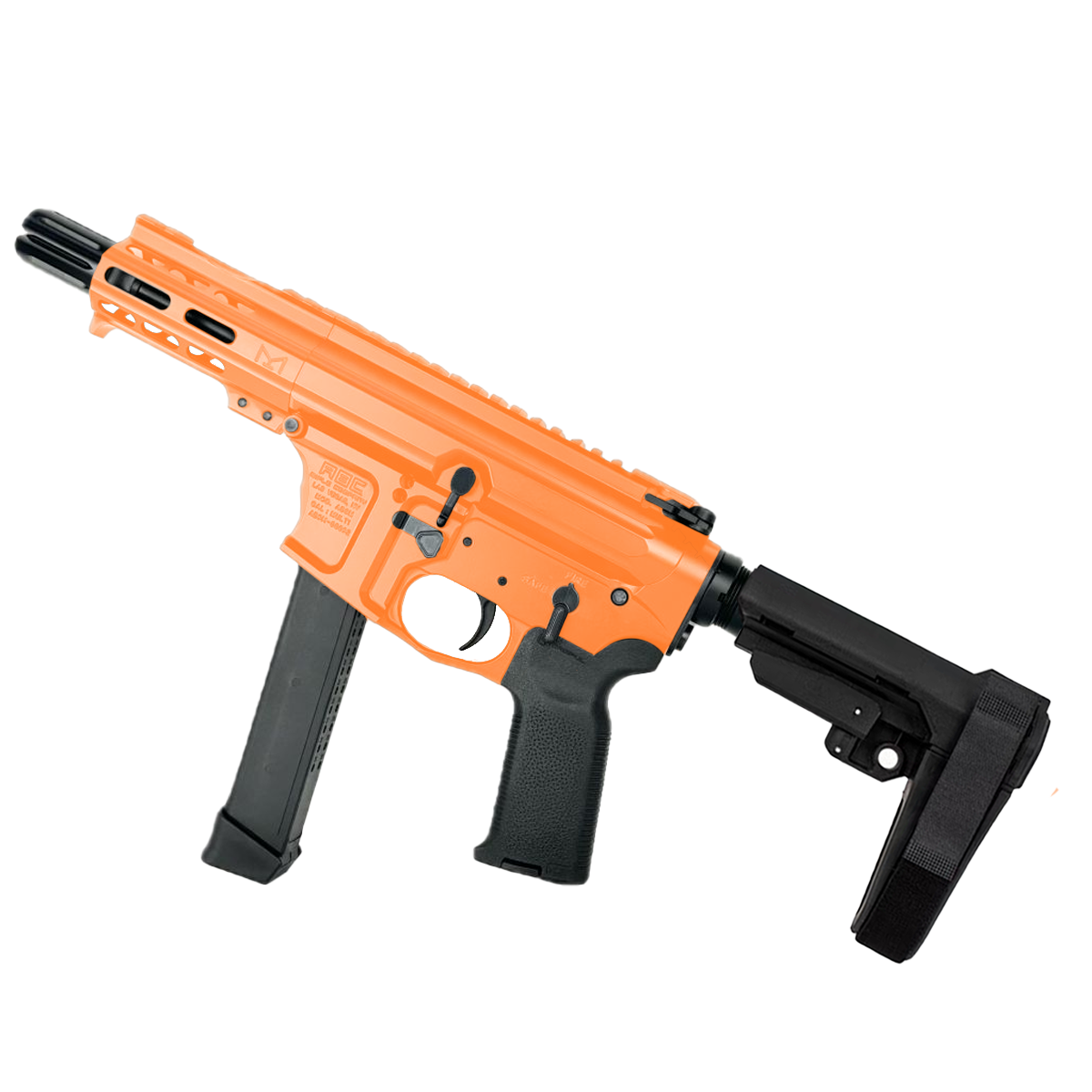 American Built Custom Slick Side AR-9 Pistol 4" Barrel MLOK Handguard-Tequila Sunrise Orange