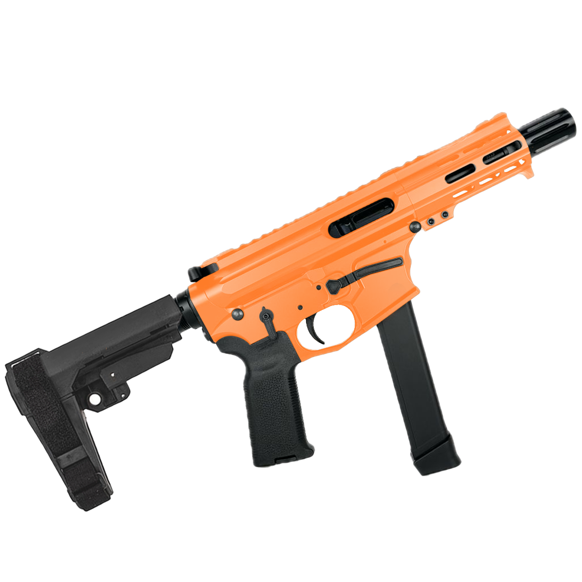 American Built Custom Slick Side AR-9 Pistol 4" Barrel MLOK Handguard-Tequila Sunrise Orange