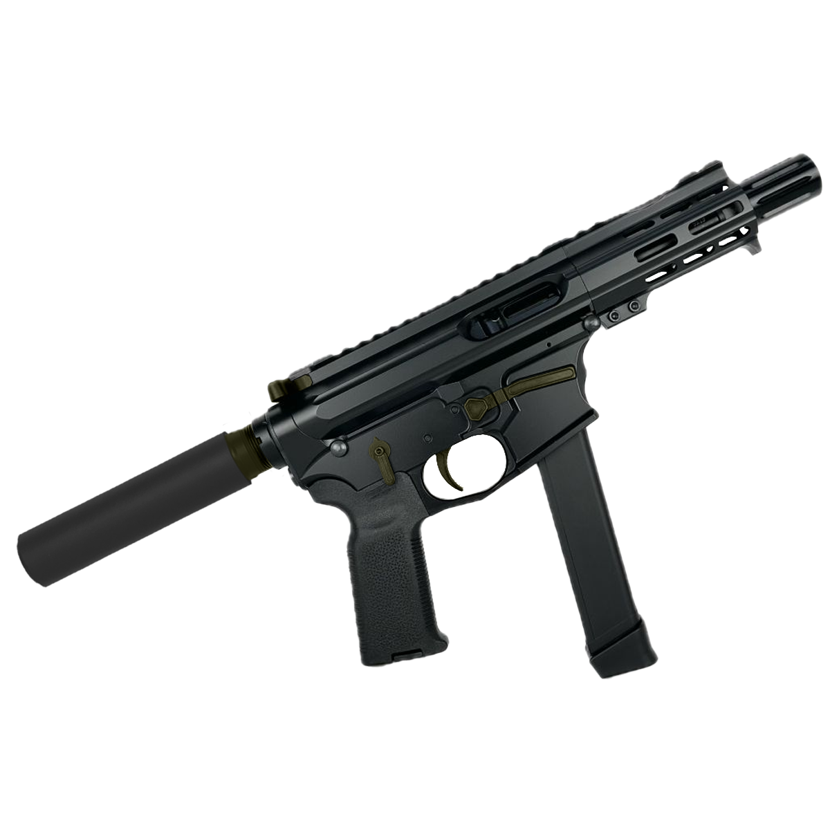 American Built Custom Slick Side Two-Tone AR-9 Pistol 4" Barrel MLOK Handguard - Black and Magpul ODG