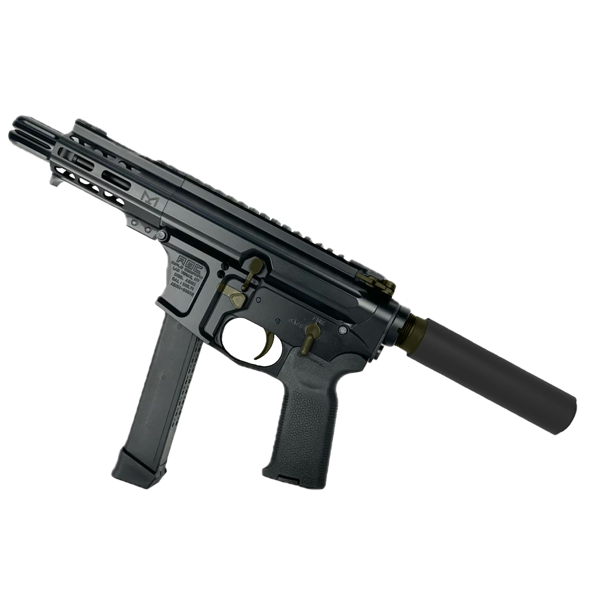American Built Custom Slick Side Two-Tone AR-9 Pistol 4" Barrel MLOK Handguard - Black and Magpul ODG