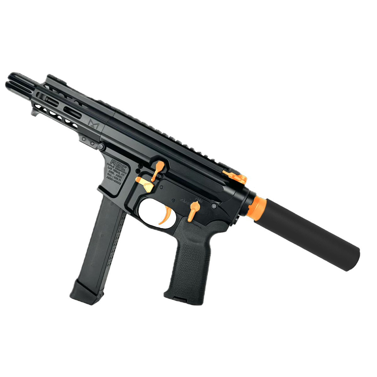 American Built Custom Slick Side Two-Tone AR-9 Pistol 4" Barrel MLOK Handguard - Black and Tequila Sunrise Orange