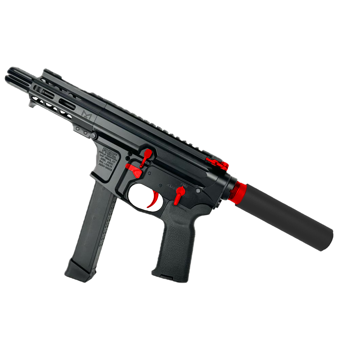 American Built Custom Slick Side Two-Tone AR-9 Pistol 4" Barrel MLOK Handguard - Black and Red