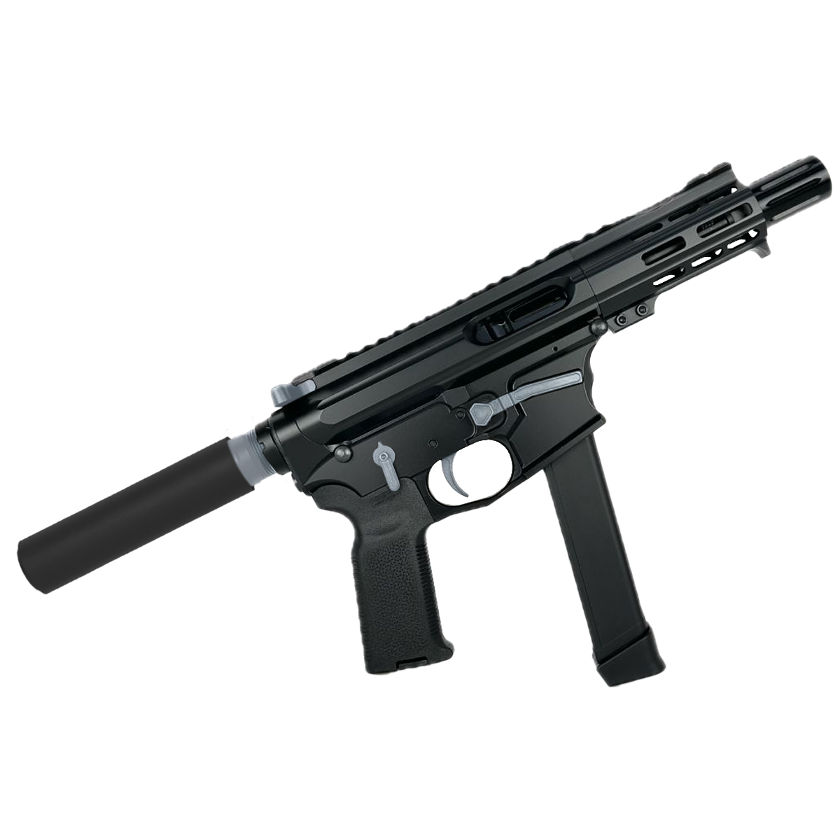 American Built Custom Slick Side Two-Tone AR-9 Pistol 4" Barrel MLOK Handguard - Black and Sniper Gray