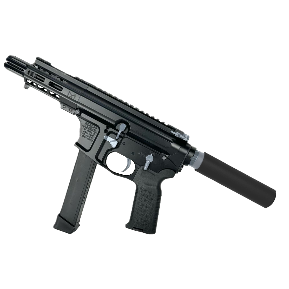 American Built Custom Slick Side Two-Tone AR-9 Pistol 4" Barrel MLOK Handguard - Black and Sniper Gray