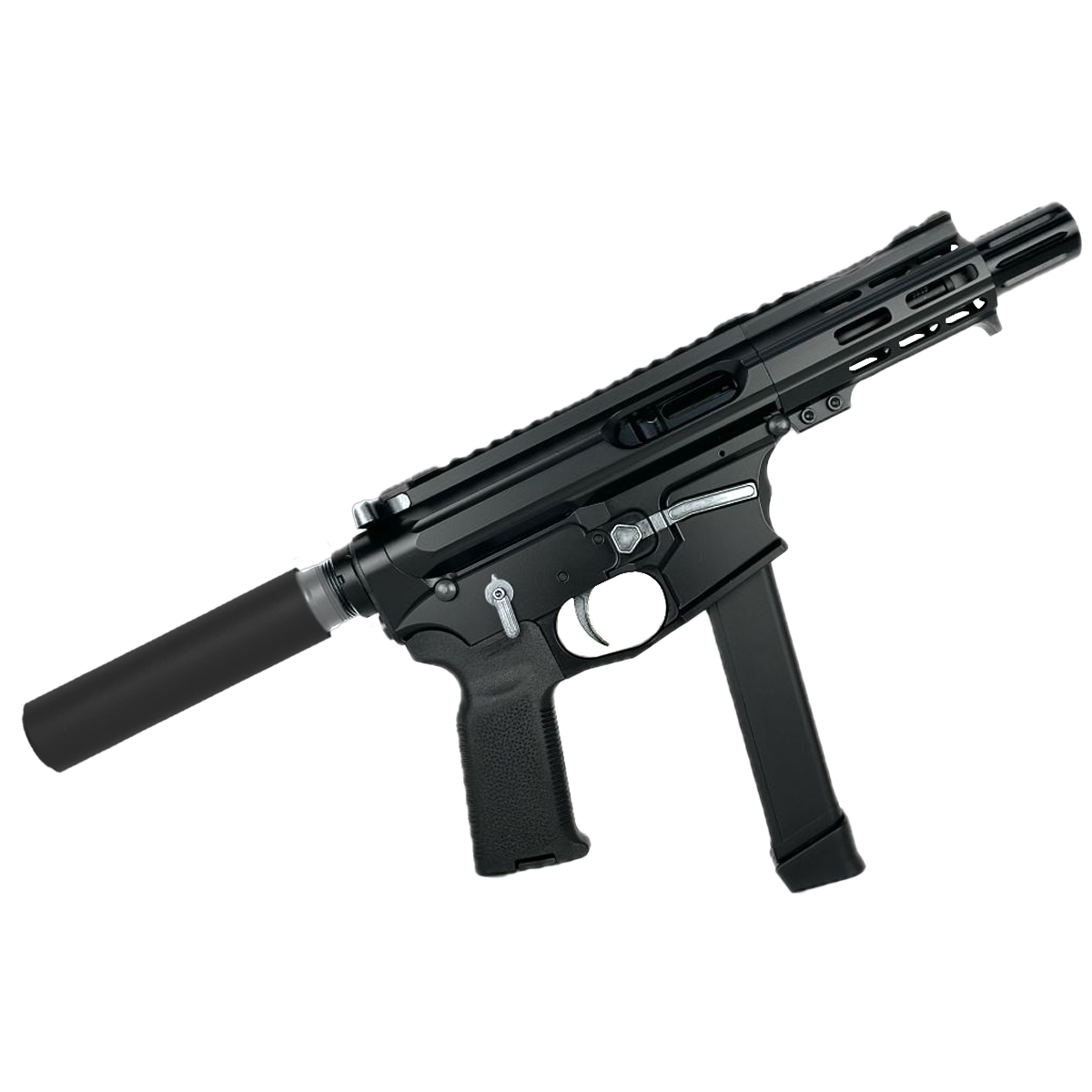 American Built Custom Slick Side Two-Tone AR-9 Pistol 4" Barrel MLOK Handguard - Black and Tungsten Gray