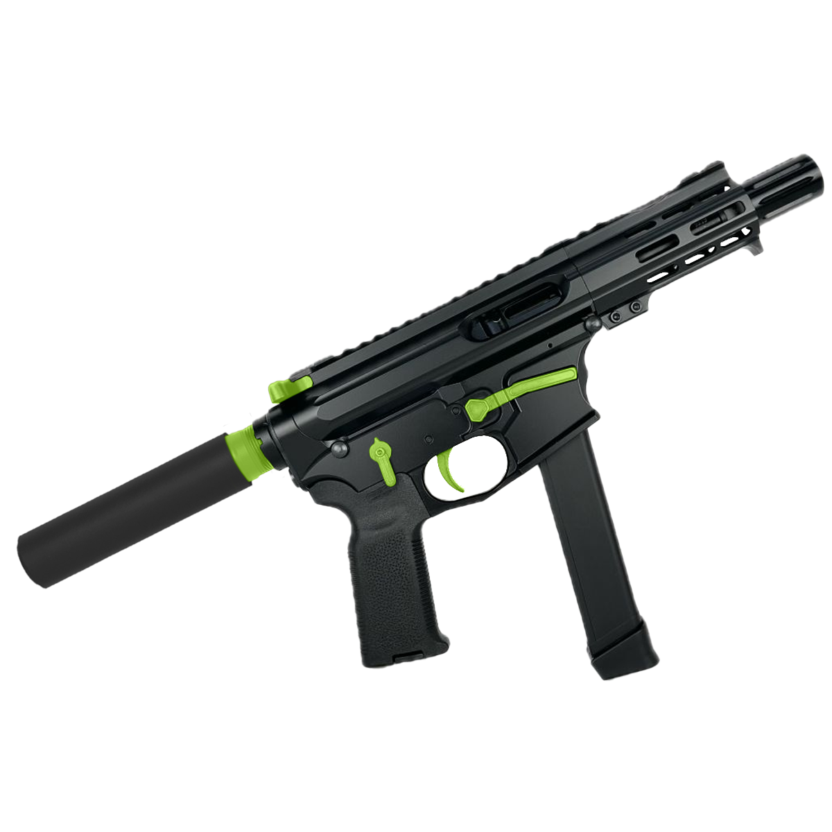 American Built Custom Slick Side Two-Tone AR-9 Pistol 4" Barrel MLOK Handguard - Black and Zombie Green