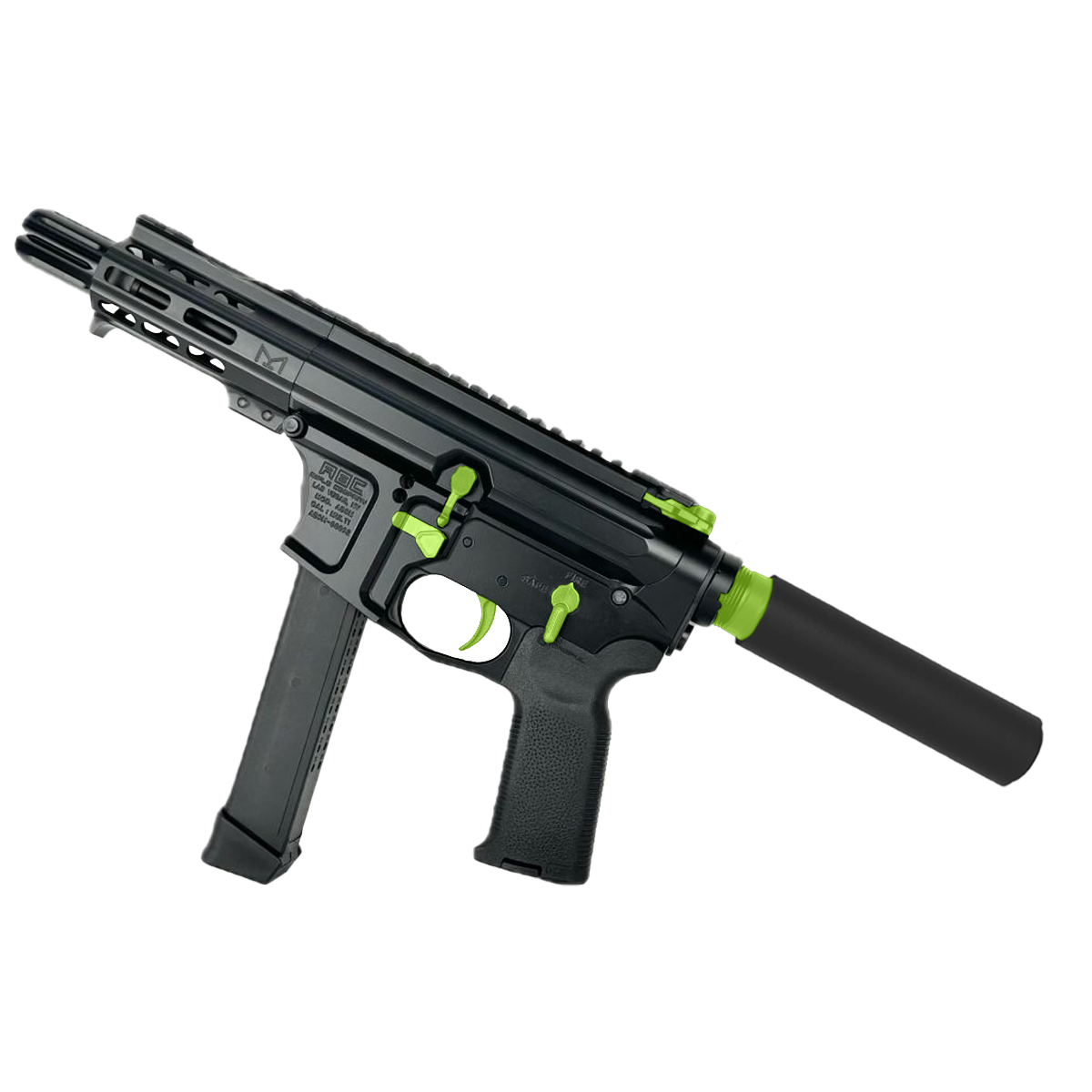 American Built Custom Slick Side Two-Tone AR-9 Pistol 4" Barrel MLOK Handguard - Black and Zombie Green