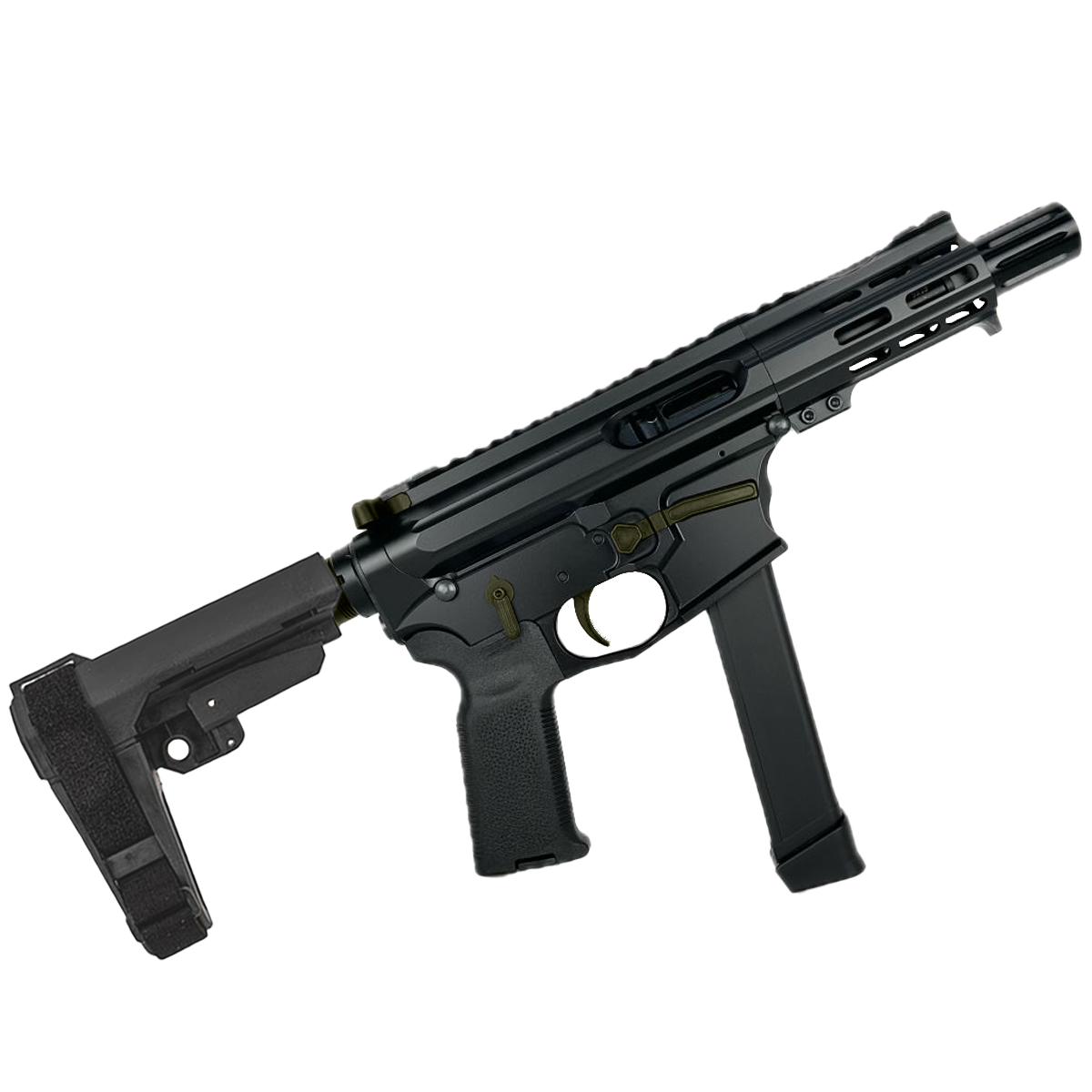 American Built Custom Slick Side Two-Tone AR-9 Pistol 4" Barrel MLOK Handguard - Black and Magpul ODG
