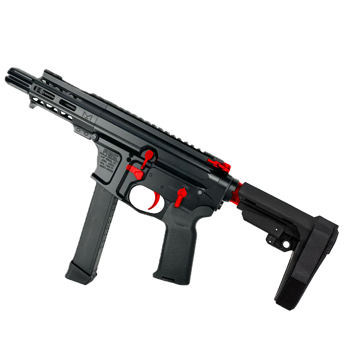 American Built Custom Slick Side Two-Tone AR-9 Pistol 4" Barrel MLOK Handguard - Black and Red