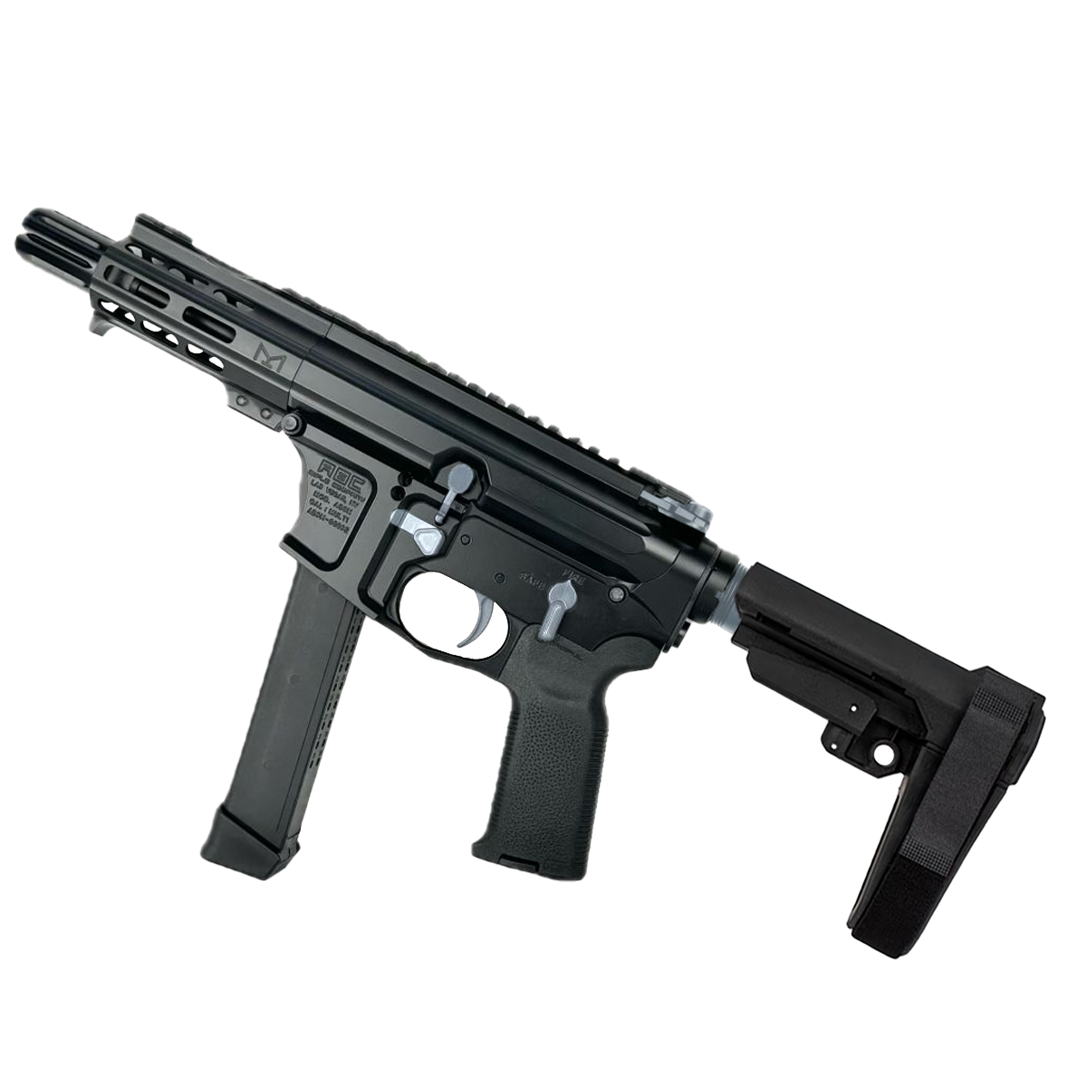 American Built Custom Slick Side Two-Tone AR-9 Pistol 4" Barrel MLOK Handguard - Black and Sniper Gray