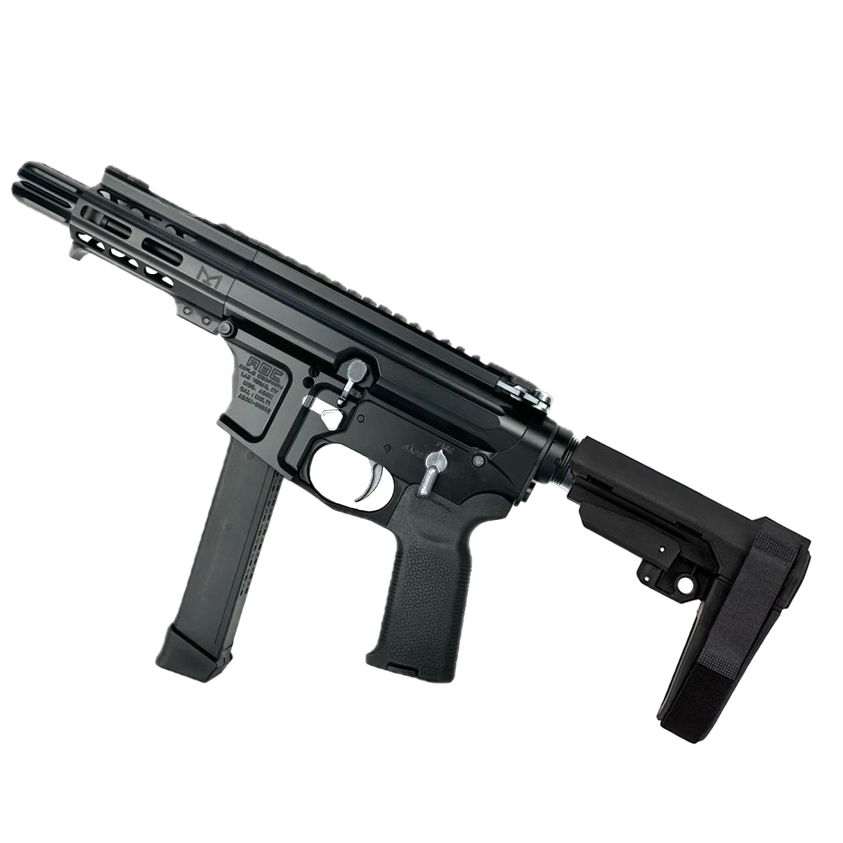 American Built Custom Slick Side Two-Tone AR-9 Pistol 4" Barrel MLOK Handguard - Black and Tungsten Gray