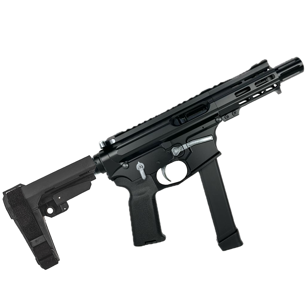 American Built Custom Slick Side Two-Tone AR-9 Pistol 4" Barrel MLOK Handguard - Black and Tungsten Gray