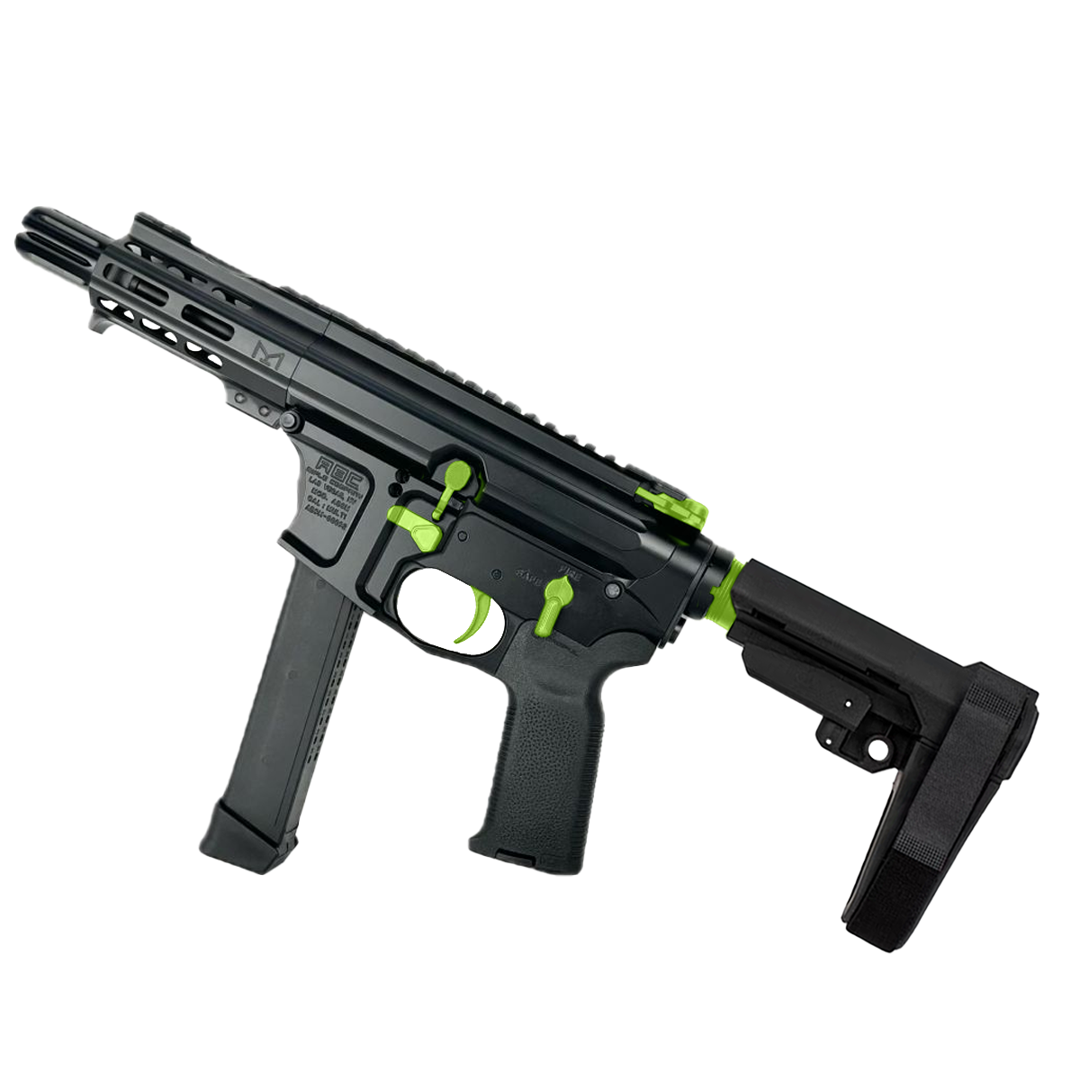 American Built Custom Slick Side Two-Tone AR-9 Pistol 4" Barrel MLOK Handguard - Black and Zombie Green