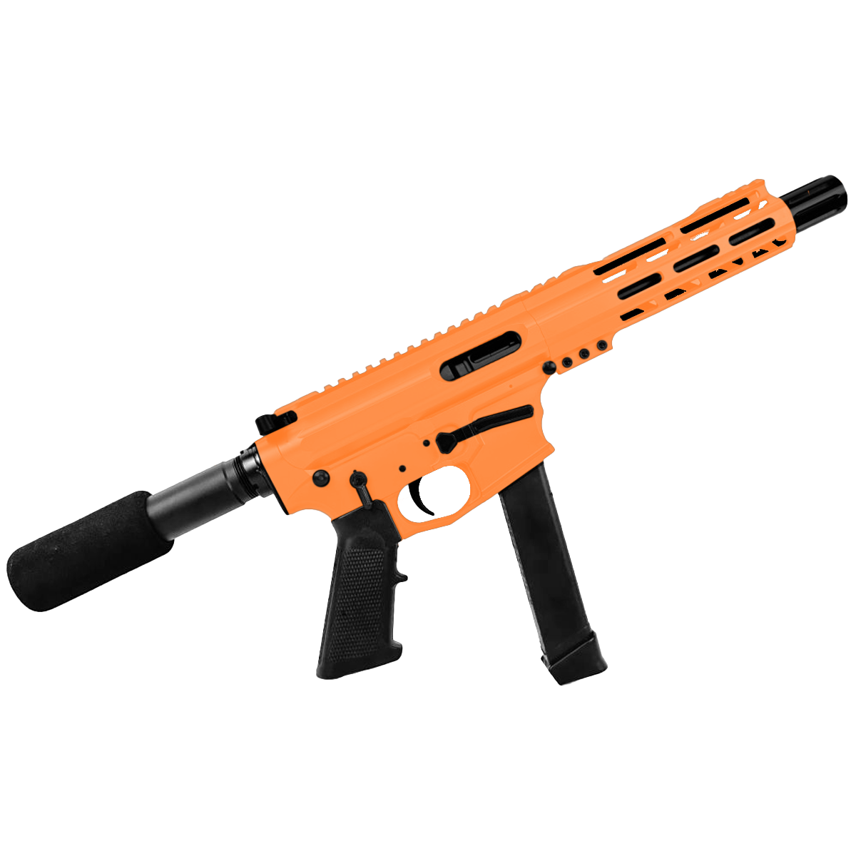 American Built Custom Slick Side AR-9 Pistol 7" Barrel MLOK Handguard-Tequila Sunrise Orange