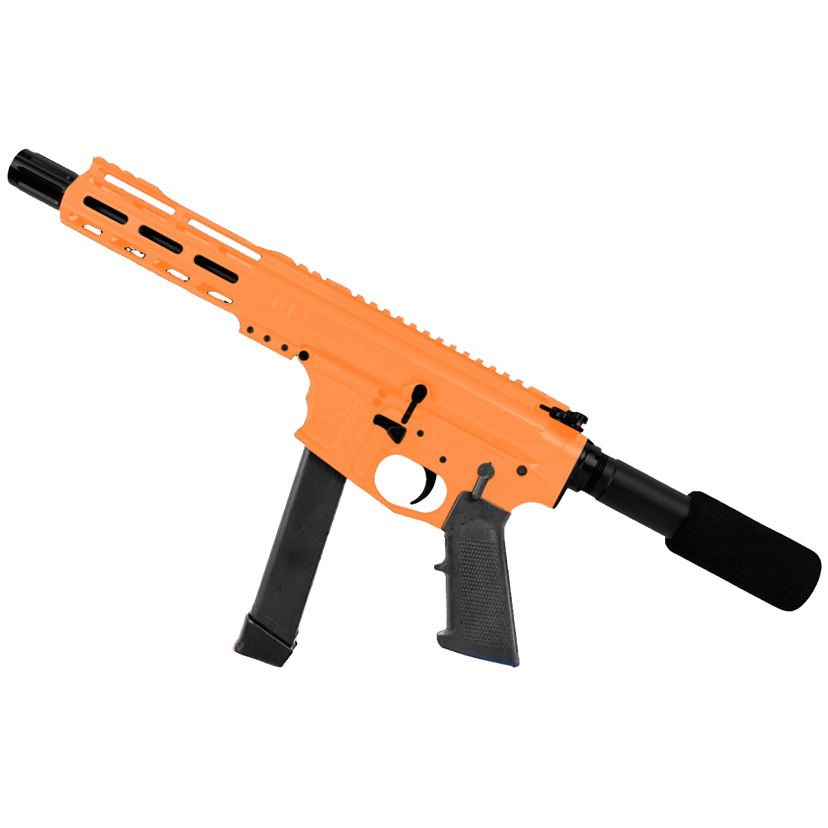 American Built Custom Slick Side AR-9 Pistol 7" Barrel MLOK Handguard-Tequila Sunrise Orange