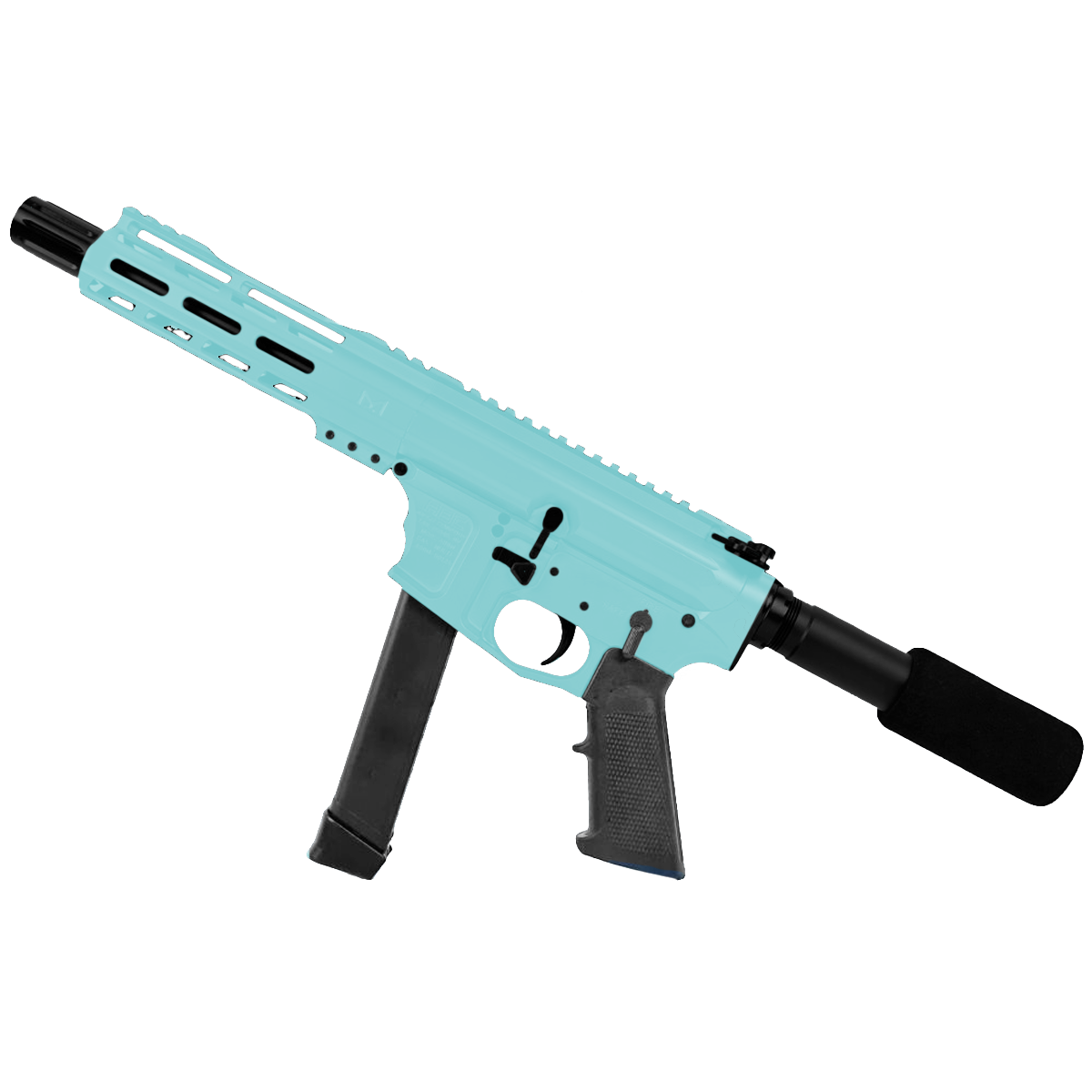 American Built Custom Slick Side AR-9 Pistol 7" Barrel MLOK Handguard- Robins Egg Blue