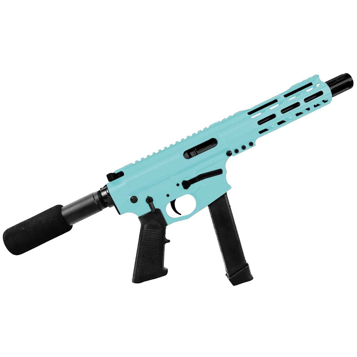American Built Custom Slick Side AR-9 Pistol 7" Barrel MLOK Handguard- Robins Egg Blue