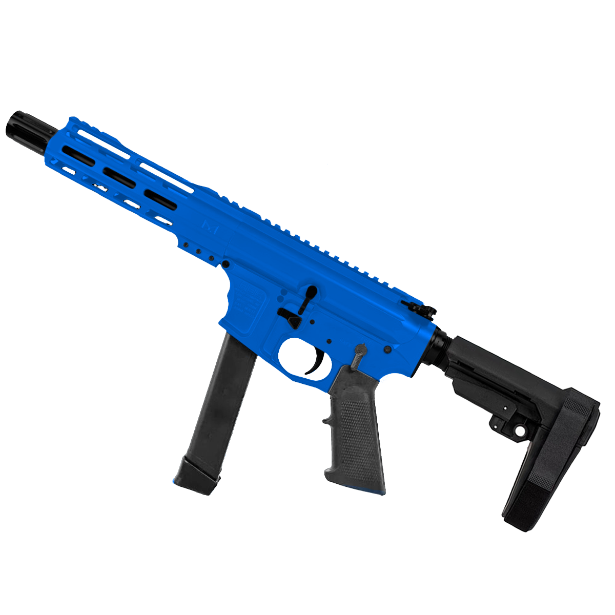 American Built Custom Slick Side AR-9 Pistol 7" Barrel MLOK Handguard- Blue